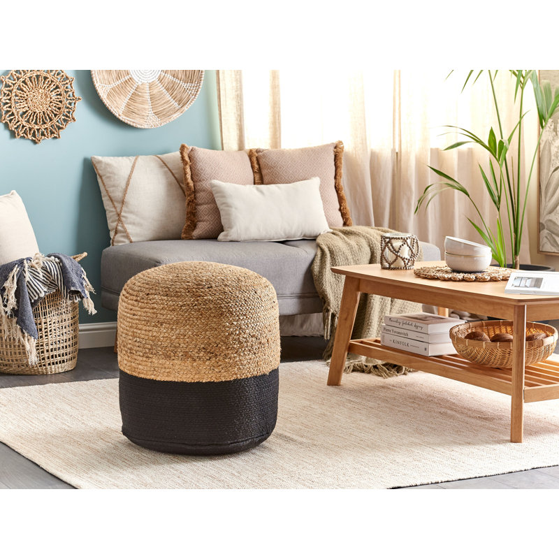 Casas 46cm Wide Round Pouf Ottoman, Black