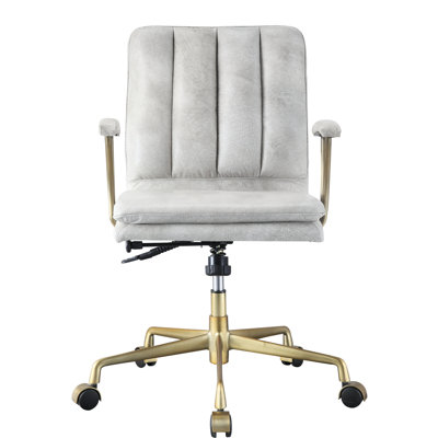 White Leather Office Chair With Frame - Comfortable Padding, Elegant Antique Lounge Liftable Seat, Stylish