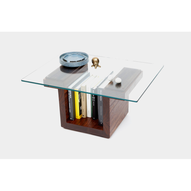 Glass Top Solid Wood Base Dining Table, Walnut