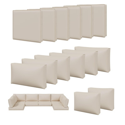 Remplacement de housses de coussin de patio pour 14 pièces, housses de coussin de mobilier d'extérieur imperméables avec fermeture à glissière et dessous antidérapant, canapé-canapé de patio 3 tailles pour canapé modulaire de patio, housses seulement