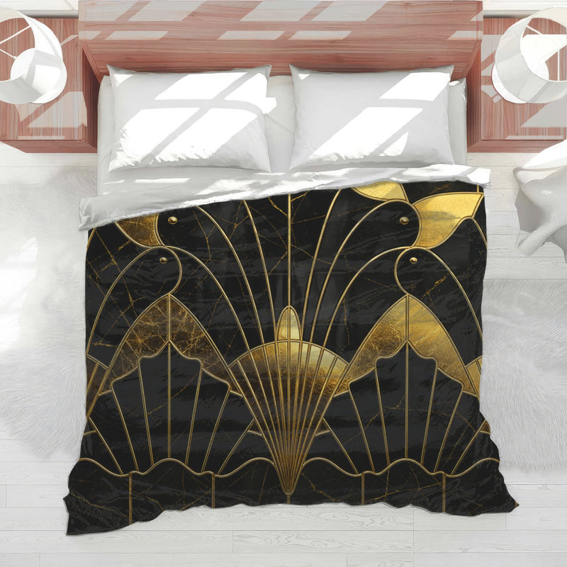 Gold Art Deco Motif Comforter, Queen