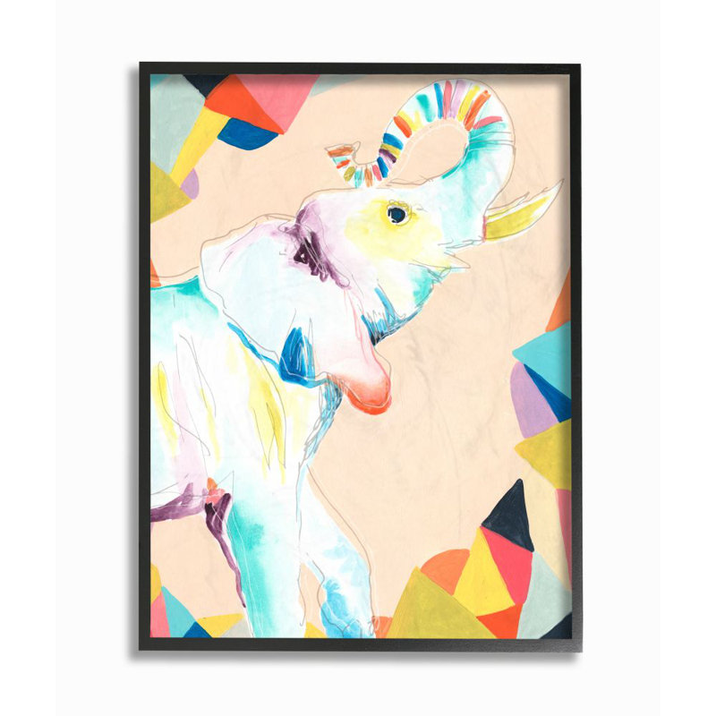 Décoration murale abstract éléphant drawing kids Ploeger, H 30 po x l 24 po x P 1,5 po, Giclée encadrée noir minuit