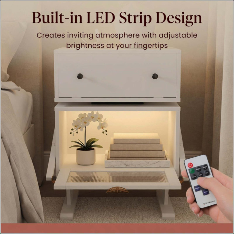 Robot LED Nightstand with 360° Rotating Drawer - Modern End Table