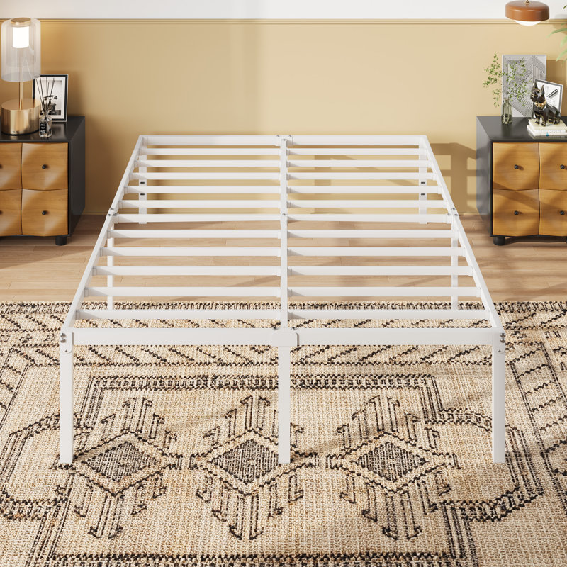 Base de lit plateforme en métal 18 po avec espace de rangement, Lit double, Blanc, 18"