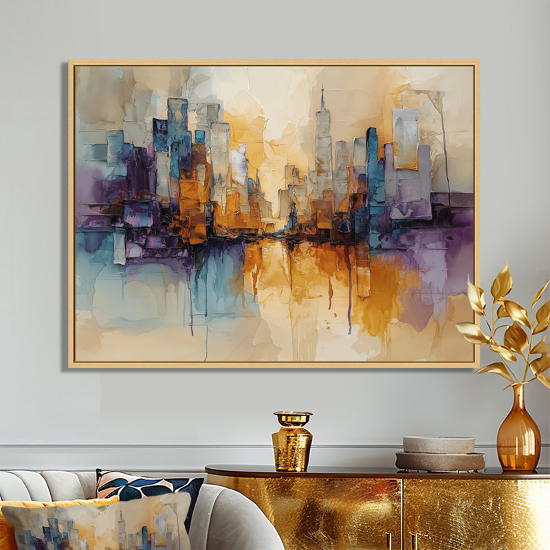 Nyel Urban Jazz, encre liquide paysage II - encre liquide, art mural, H 30 po x l 40 po, Cadre flottant, Naturel