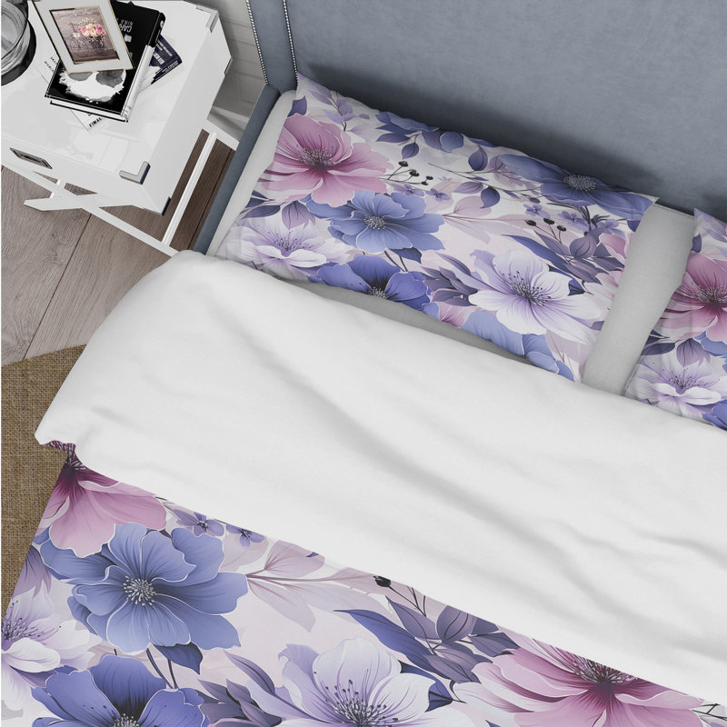 Literie à motif floral exquis mauve, Housse de couette simple + 1 taie décorative stan