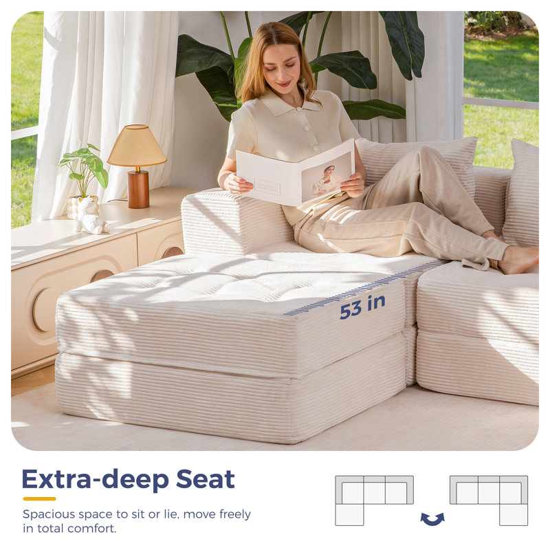 Modular Sectional Sofa Couch Foldable L-shaped Folding Sofa Bed Compression Sofa, Beige