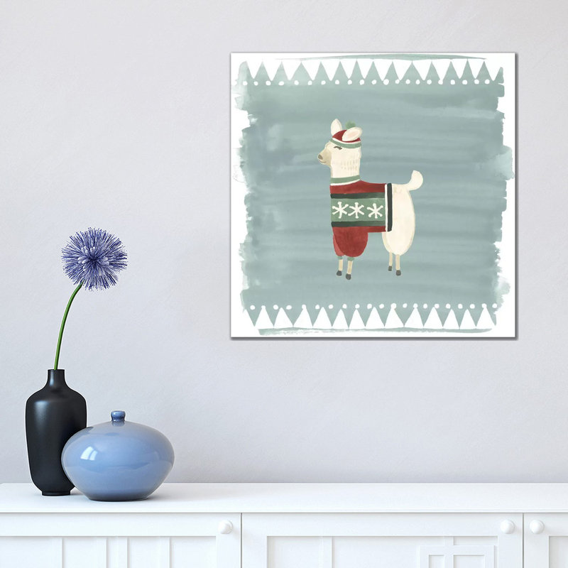 Winter Wonder Llama IV by June Erica Vess - Wrapped Canvas Painting, 45.72 cm H x 45.72 cm W x 3.175 cm D