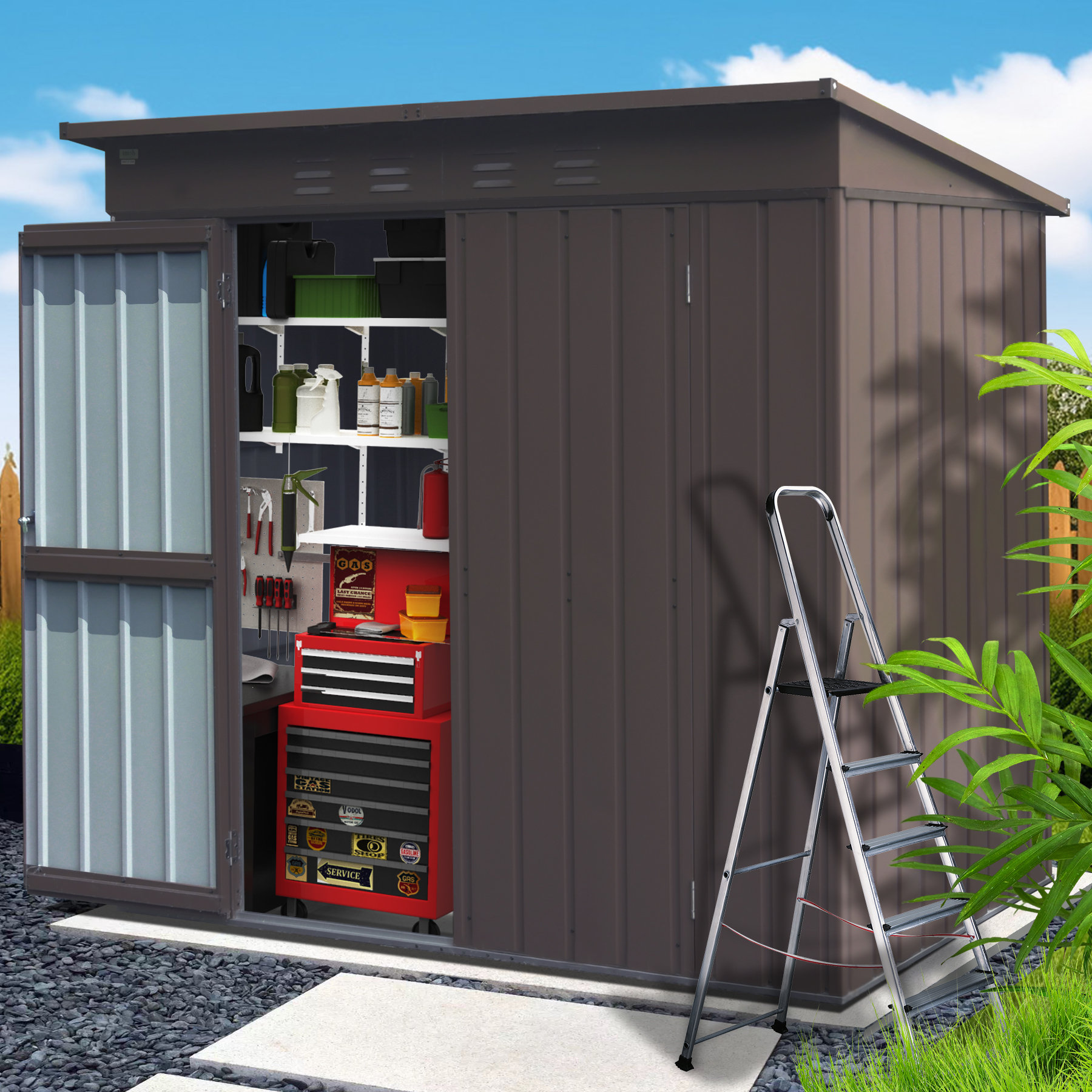 Domi Louvered 6.26 ft. W x 4.51 ft. D Metal Portable Storage Shed | Wayfair