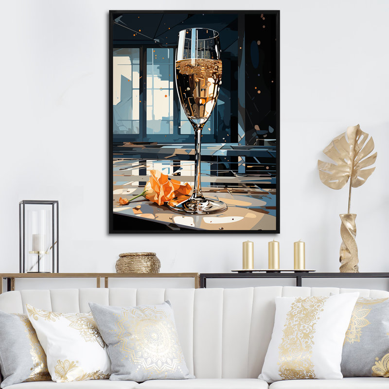 Bulles de champagne dorées - Art mural champagne, Cadre photo noir simple, H 44 po x l 34 po x P 1,5 po