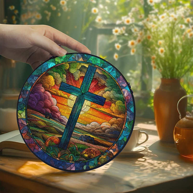 Panneau de verre croisé Cross Sunset, 9,8 x 9,8 po (25 x 25 cm)