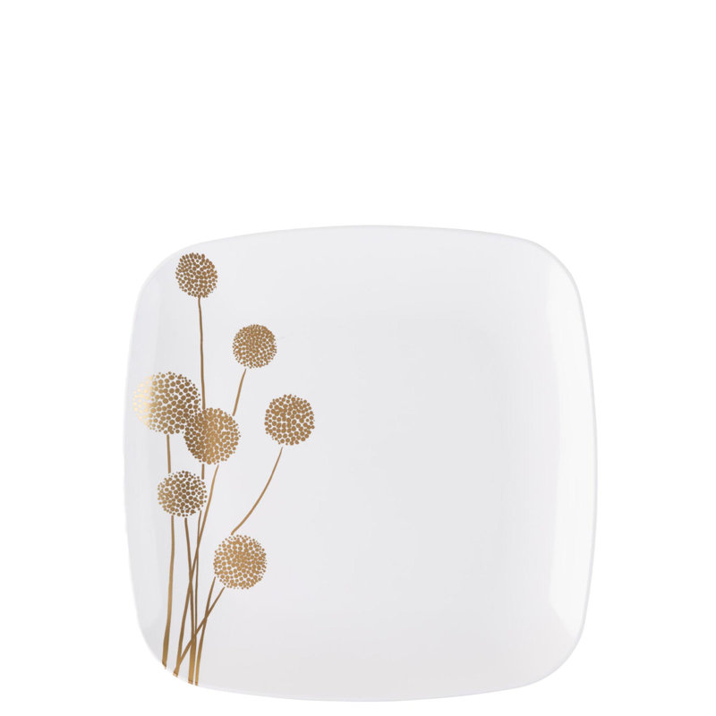 Assiettes en plastique carrées blanches de 6 pouces avec motif de pissenlit doré Ecoqualité pour 60 invités