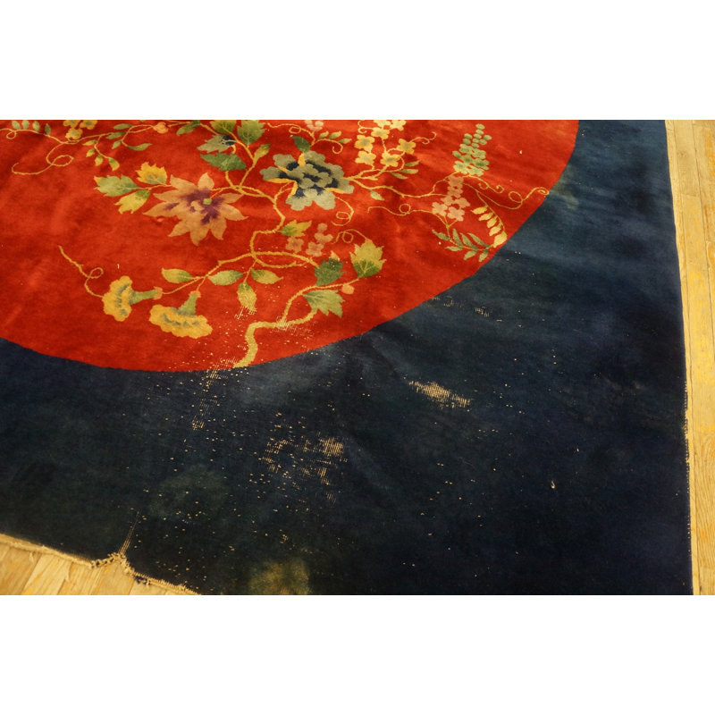 Fabulous Antique Bronze Red Oval Field Art Deco Chinese Rug