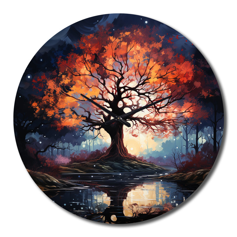 Horloge murale orange et érable orange et paysages, Grand