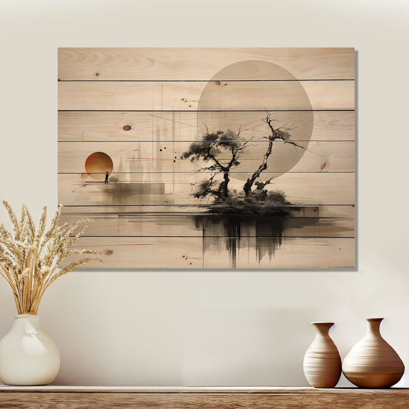 Berfu, art asiatique Sumie Zen I sur impression sur bois, H 30 po x l 40 po x P 0,78 po
