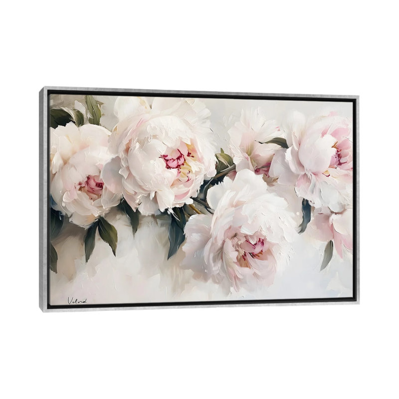 White Peonies - Framed Wall Art Print, 18" H x 26" W, Framed Print without Mat, Silver