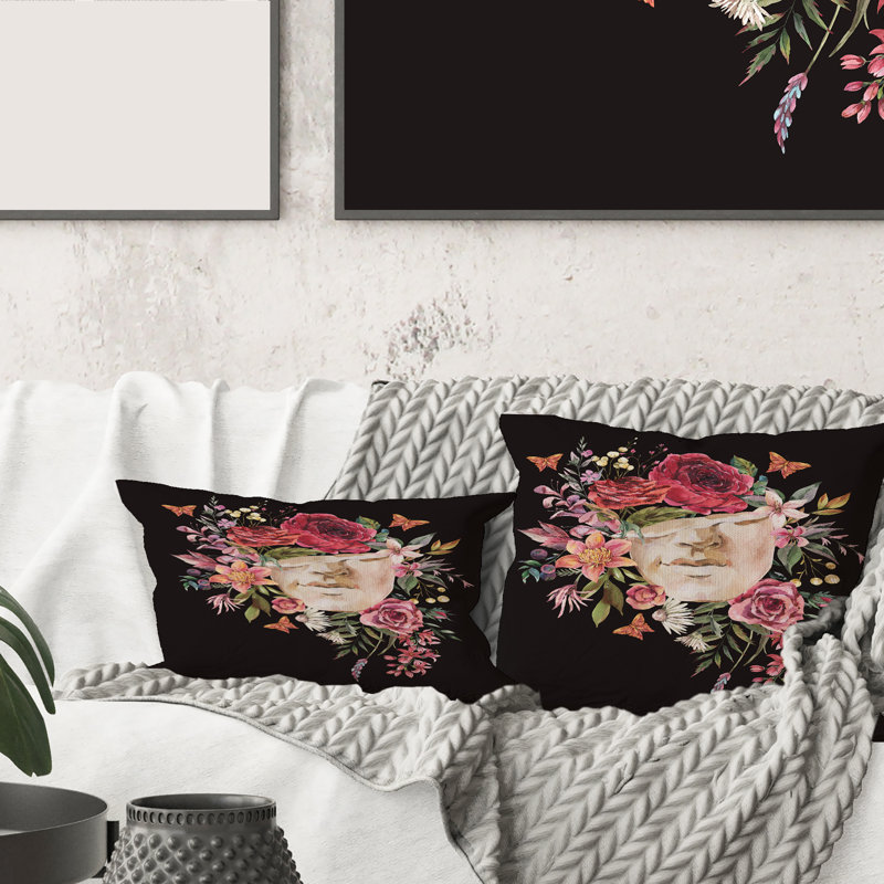 Rectangle, sculpture grecque rétro avec fleurs séchées - coussin décoratif traditionnel