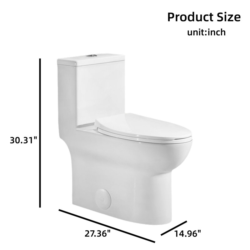 1.1/1.6 GPF Extended Comfortable Height Floor Standing Integrated Toilet, Ceramic Material, White