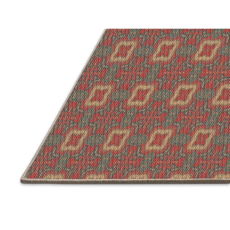 Tapis rouge/vert/beige à motifs Kilduff, Rectangle 2 pi x 5 pi