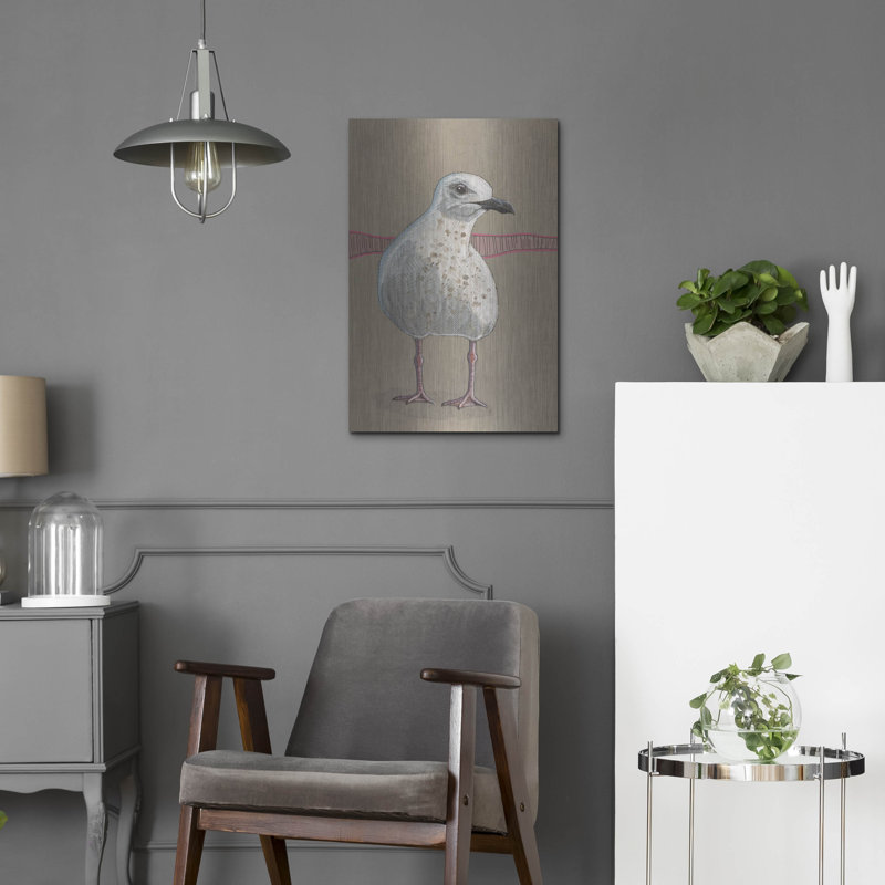  «Mouette et clôture rose» par Bebe Keith, art mural en métal, 16 po x 24 po