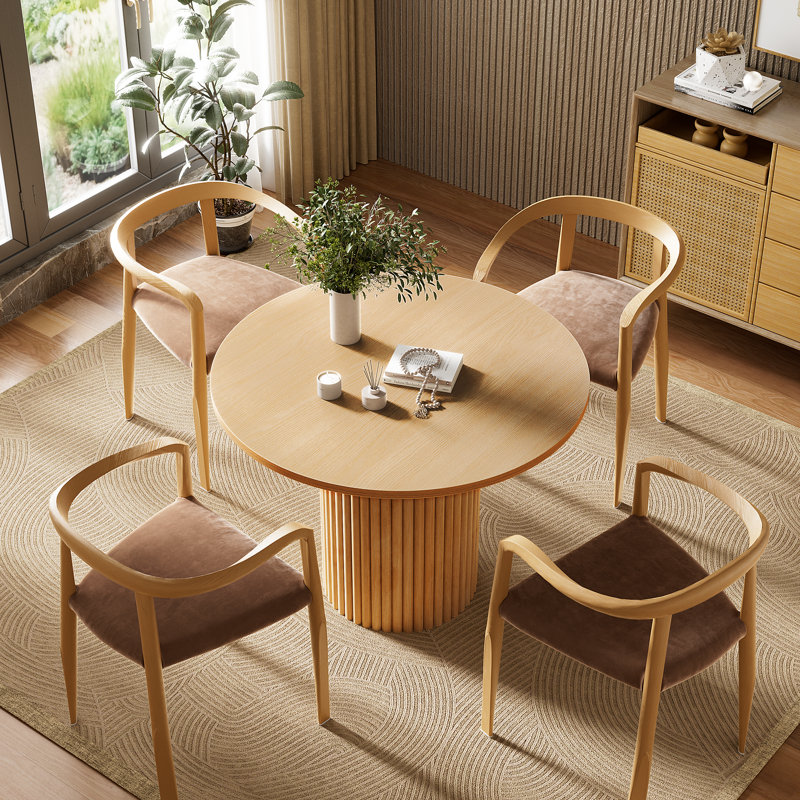 Round Solid Wood Base Dining Table for 1-4, 39.4" W x 39.4" L