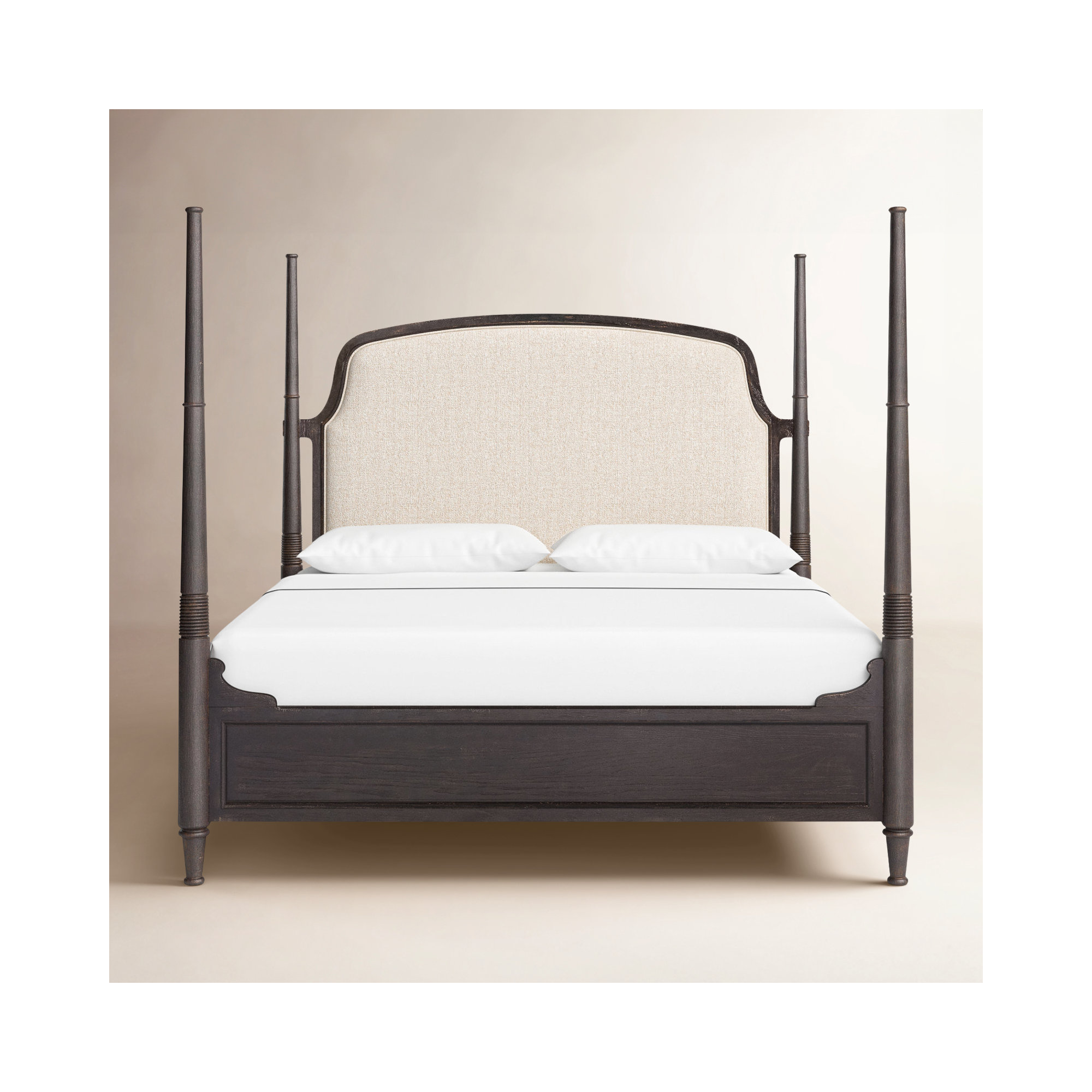 Alcy Upholstered Four Poster Bed, King, Black/Beige