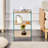 Three-layer bedside cabinet: mdf with wood stickers, tempered glass sides, simple elegant design, ample storage (110 characters)