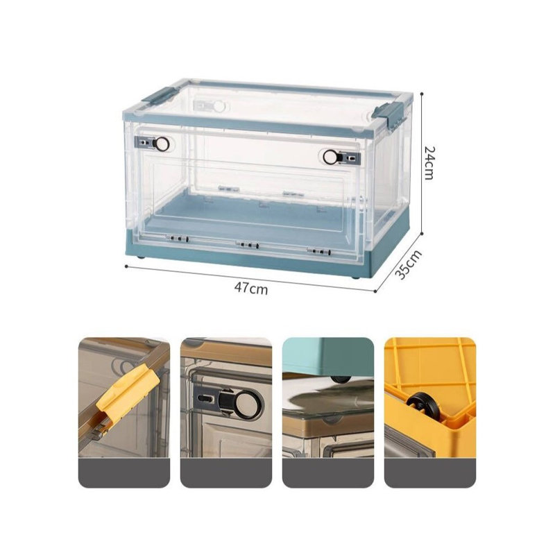 Boîte de rangement en plastique pliable, Bleu, H 9,5 po x l 18,5 po x P 14 po, 32 pte
