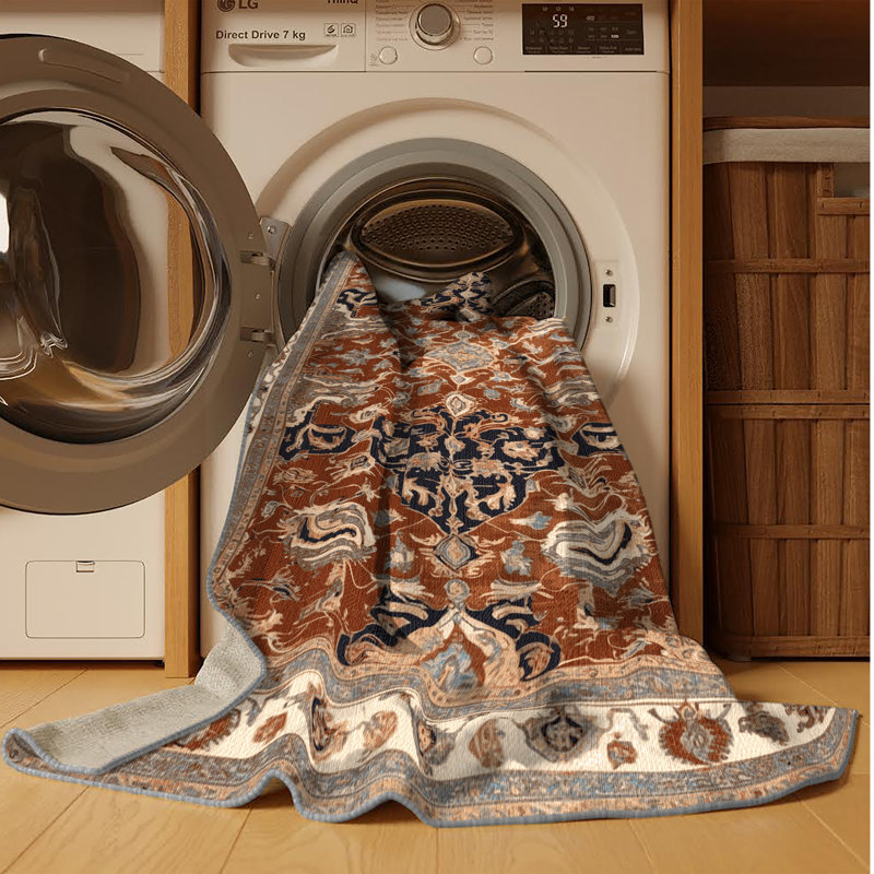Tapis persan gris lavable à la machine, Carré 8 pi