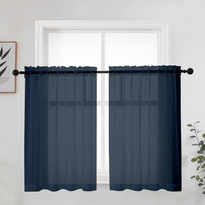 Short Sheer Curtains 2 Panels For Bathroom Window, Rod Pocket Light Filtering Sheer Tier Curtains For Small Kitchen Laundry Room, RV, Camper Travel Trailers