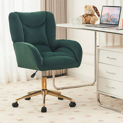 005R-Velvet Fabric 360 Swivel Home Office Chair With Gold Metal Base And Universal Wheels