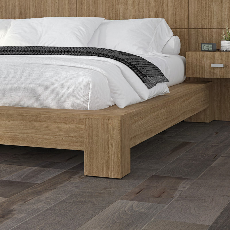 Zen Bedroom - Platform Bed with Headboard and Nightstands (2) – Easy Assembly, No Box Spring Required, Brown
