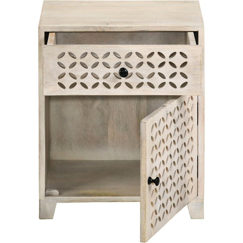 Armoire d'appoint en bois de manguier avec tiroir d'aspect blanchi pour salon