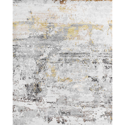 Tapis beige et gris noué à la main de haute qualité