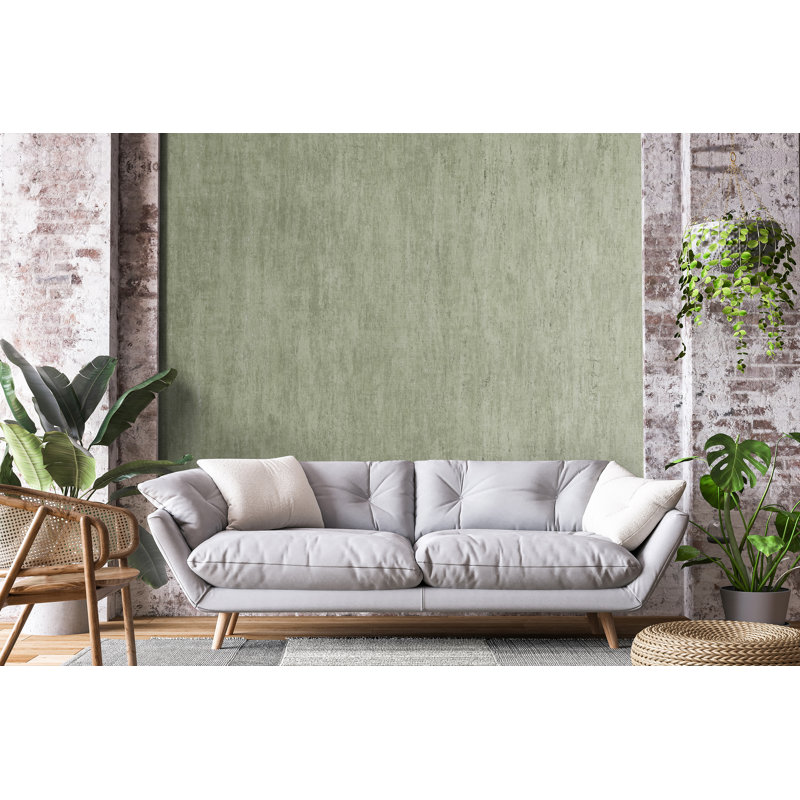 Brera Metallic Abstract Distress 10.05m x 53cm Wallpaper Roll, Sage Green