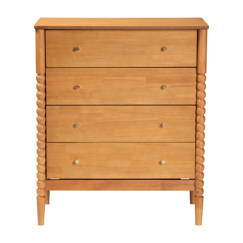 Lucera Mid-Century Bobbin Wood 4-Drawer Chest, Oak Brown