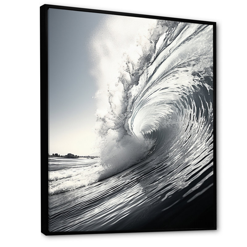 «Kohdyn Black and White Wave Photo II», reproduction sur toile flottante, Cadre flottant noir, H 20 po x l 12 po x P 1 po