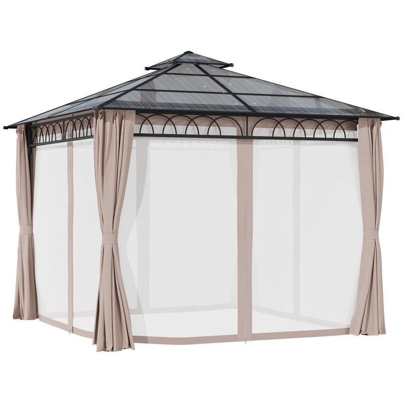 Pavillon de jardin à toit rigide double 9 pi x 10 pi avec filets kaki