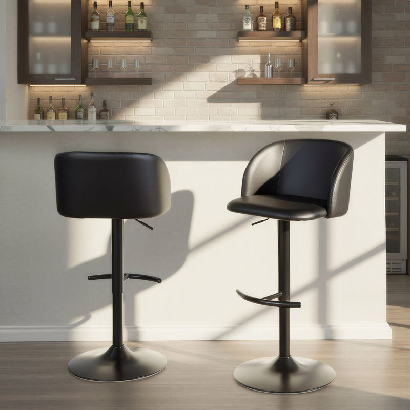 Tabourets de bar réglables Terrance avec repose-pieds arrondi en T, Noir, Noir