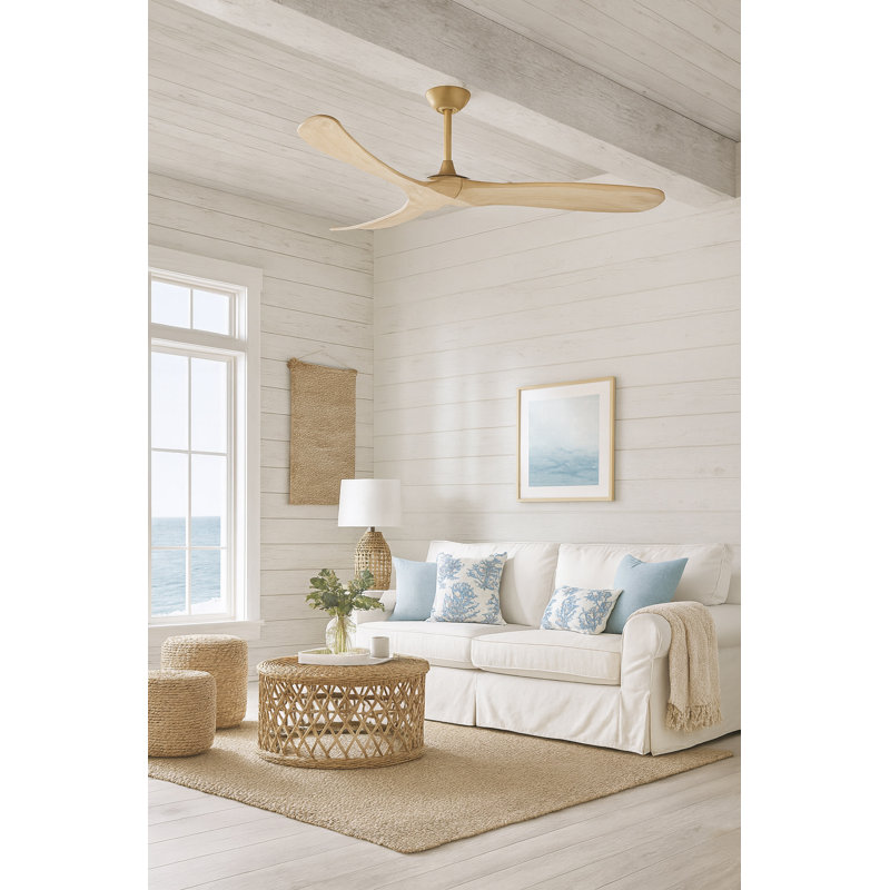 Ventilateur de plafond intelligent 60 po avec télécommande Hinkley Swell, Laiton héritage, 60 po de largeur, Naturel