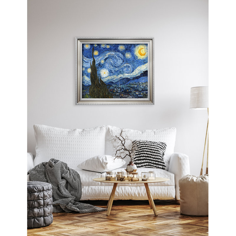 «The Starry Night» par Vincent Van Gogh - reproduction d'art sur toile, H 20 po x l 24 po, Toile avec cadre argenté