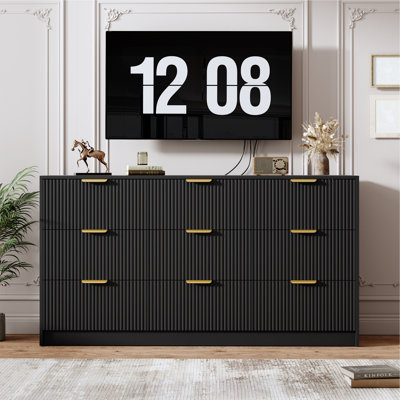 Fluted 9 Drawers Dresser for Bedroom, 67" Wide Modern Chest of Drawers with Metal Handle, Storage Organizer and Dresser TV Stand for Bedroom, Living Room, Hallway, Black