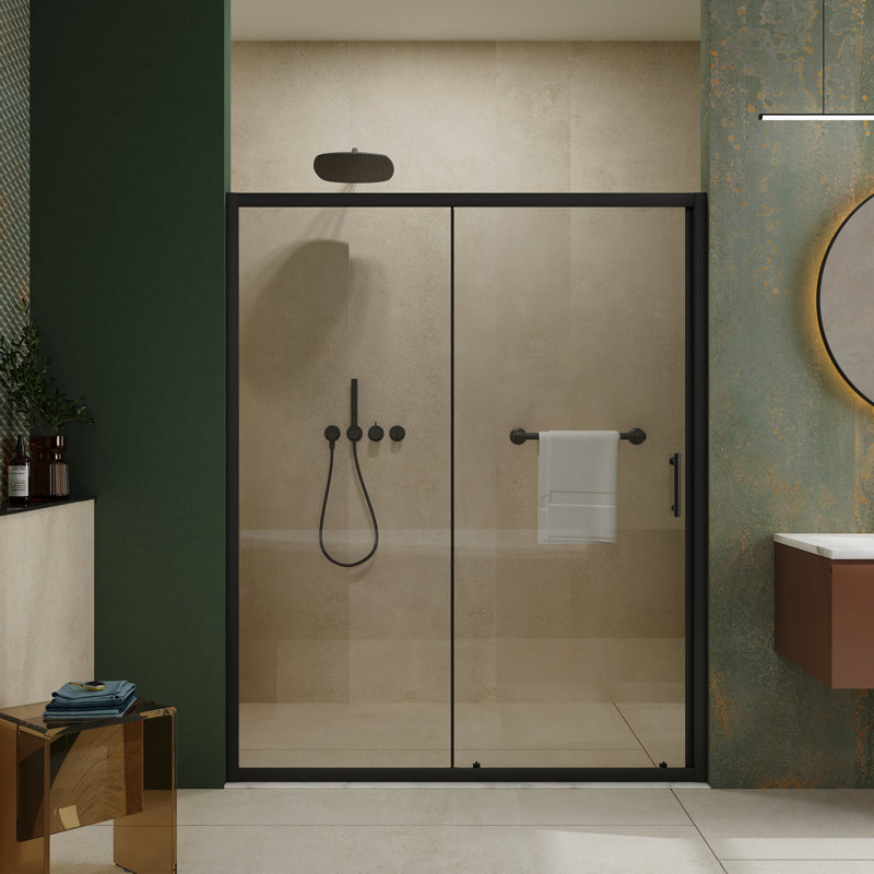 60.In W X 72.In H Single Sliding Shower Door, 1/5 Inch Thick Clear Tempered Glass Shower Door With Stainless Steel Handle