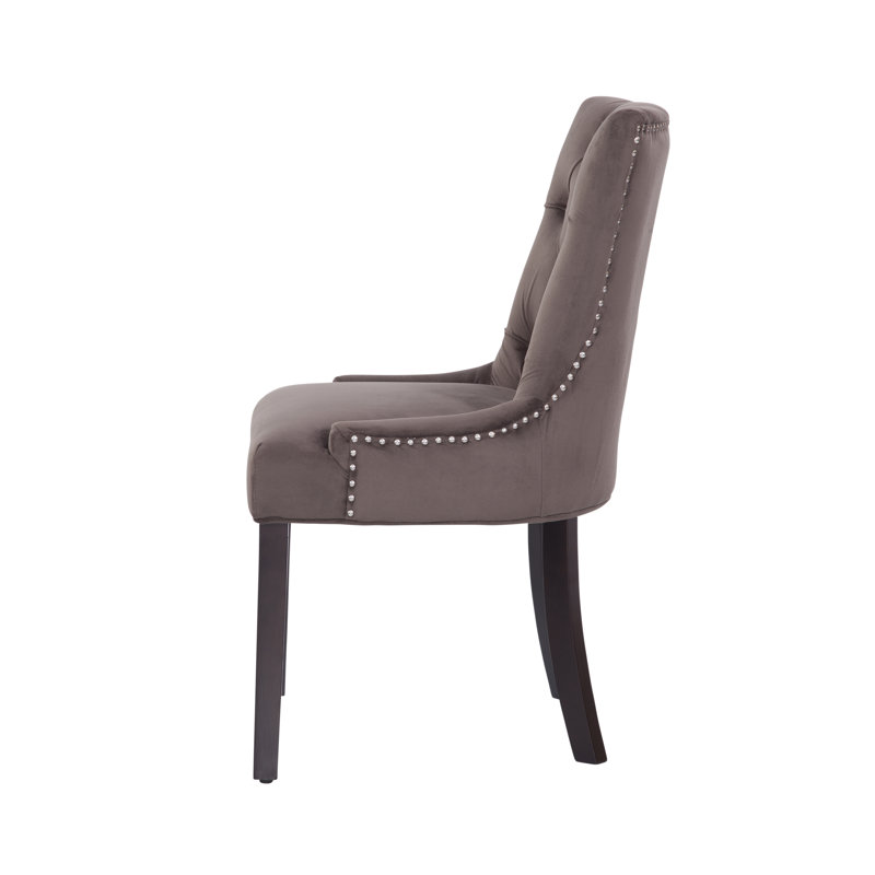 Maliki Diamond Button Tufted Dining Chair with Nail Trim, Velvet Look, Chocolate Brown Velvet