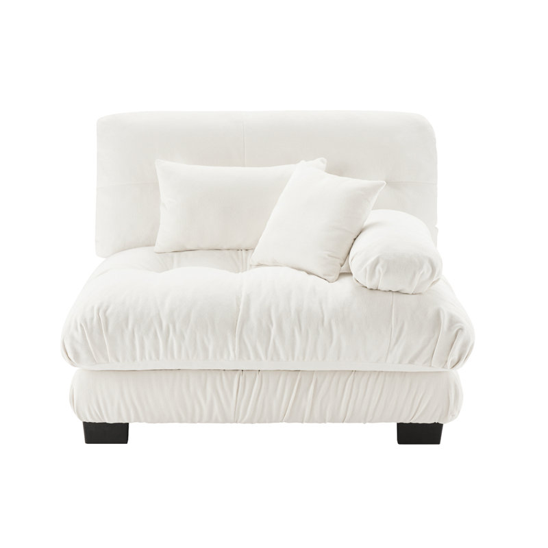 Grand canapé en chenille sans accoudoirs, Chenille blanche