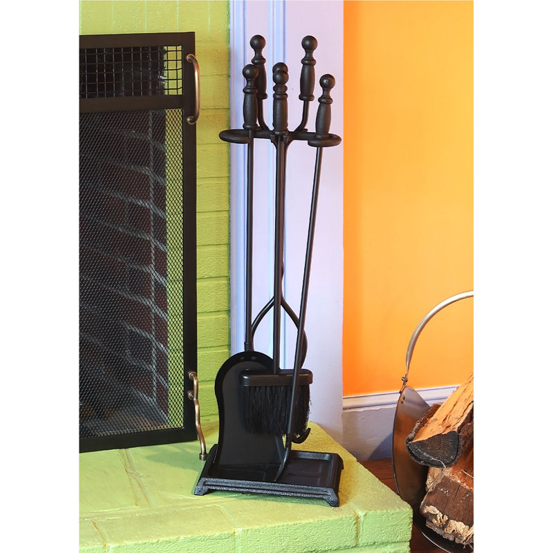 Ensemble d'outils de foyer en fer Verrett, H 30 po x l 6,70 po x P 9,75 po, Noir