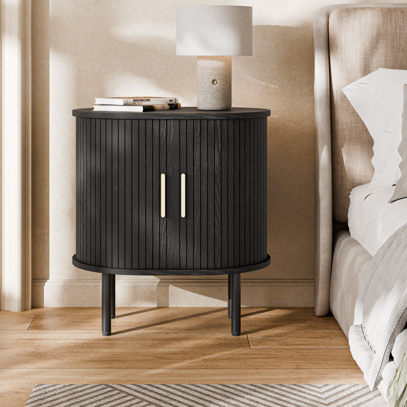 23.6" H Tambour Modern Nightstand With Storage Set of 2, Black