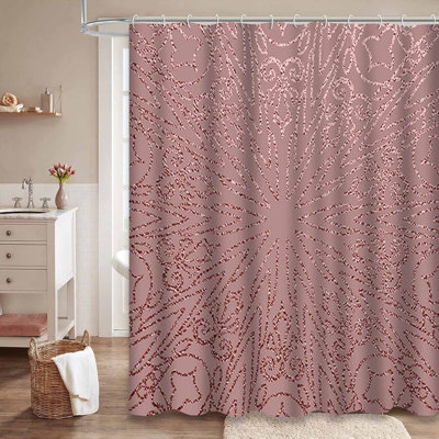 Metallic Rose Quartz En Abstract Gold Shower Curtain with 12 Hooks