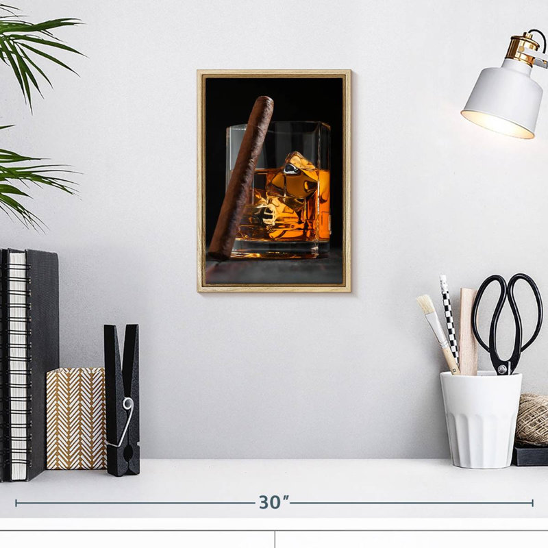 Luxurious Malt Scotch Whiskey, Floating Frame Natural Wood, 9" x 13"