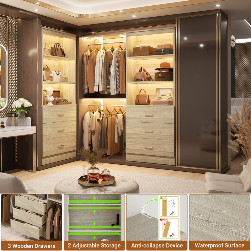 23.6" Closet System with Wooden Drawers, White Oak